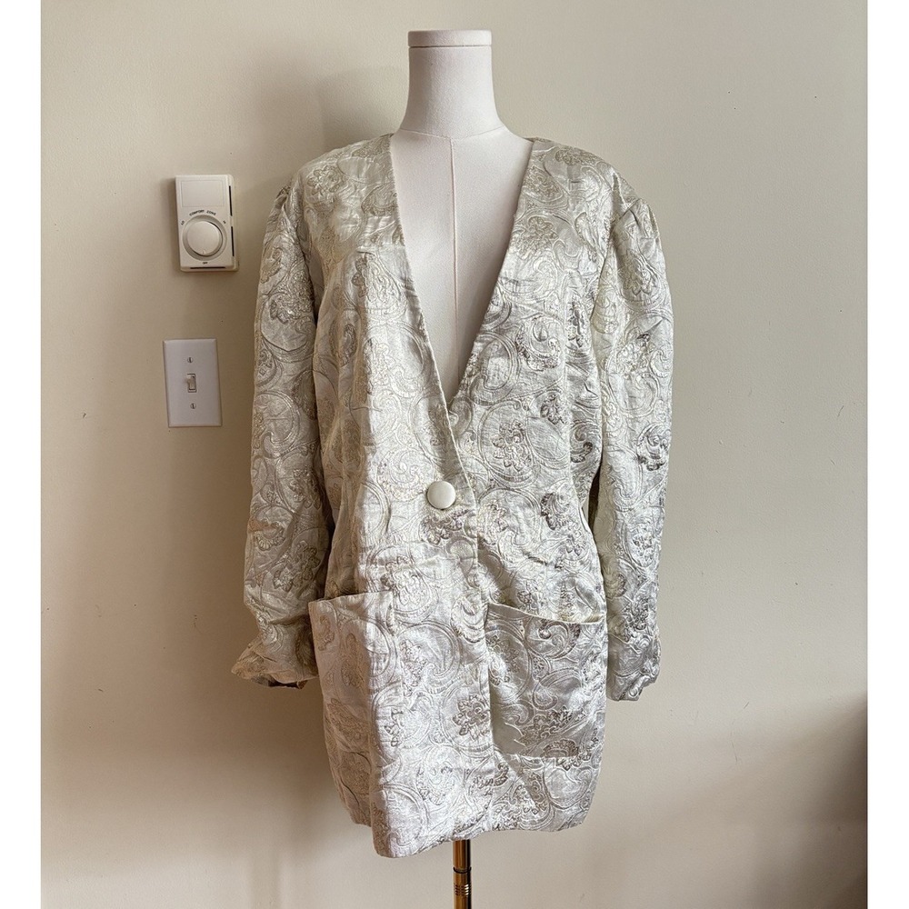 Vintage 80s Bergdorf Goodman Arthur Doucette Womens Jacket Metallic Size 14